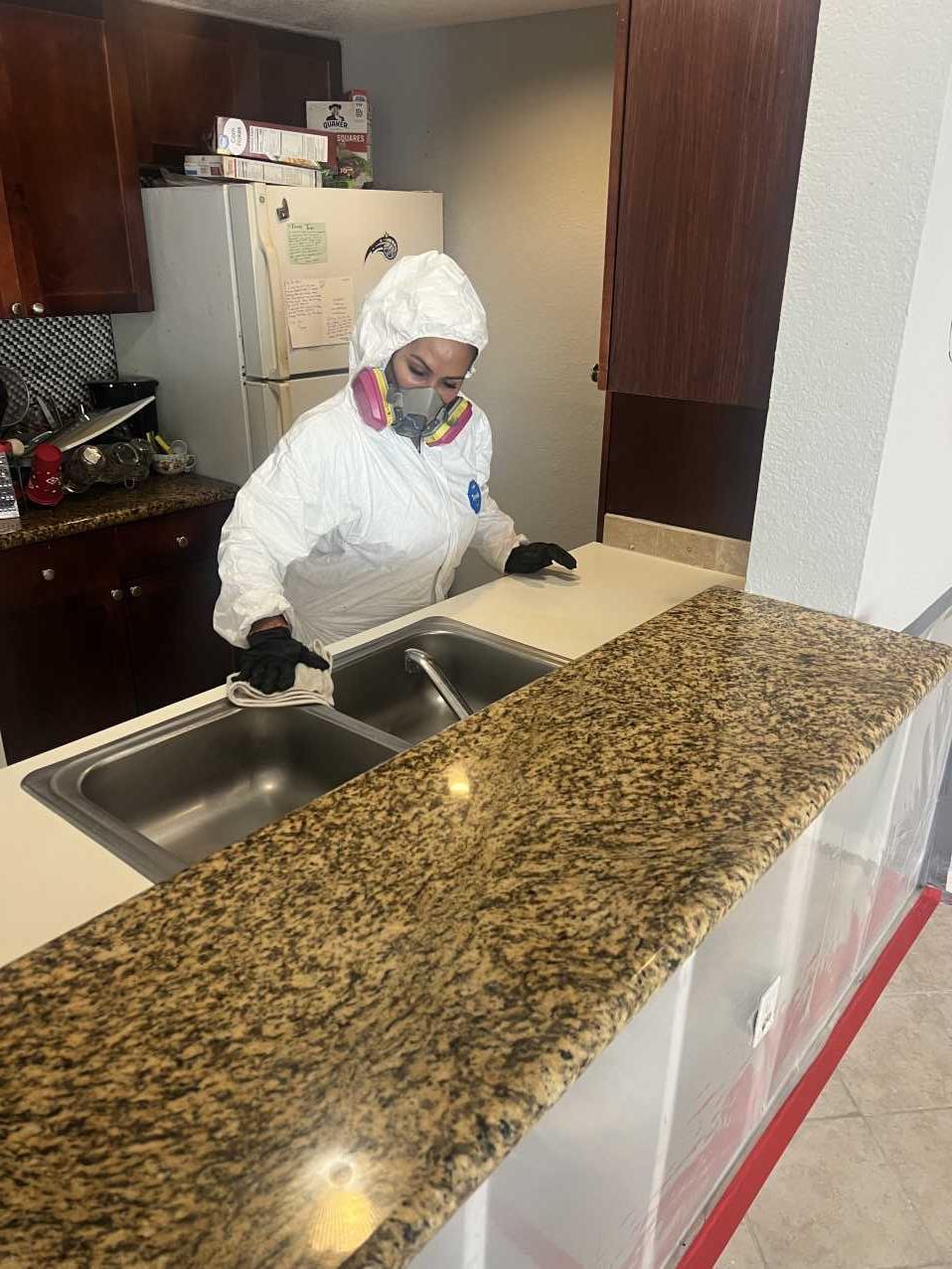 Kitchen after mold remediation, final cleaning