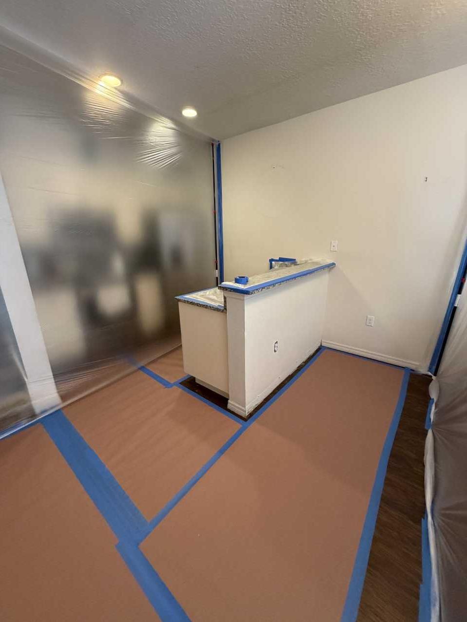 RFS technician setting up containment for commercial mold remediation