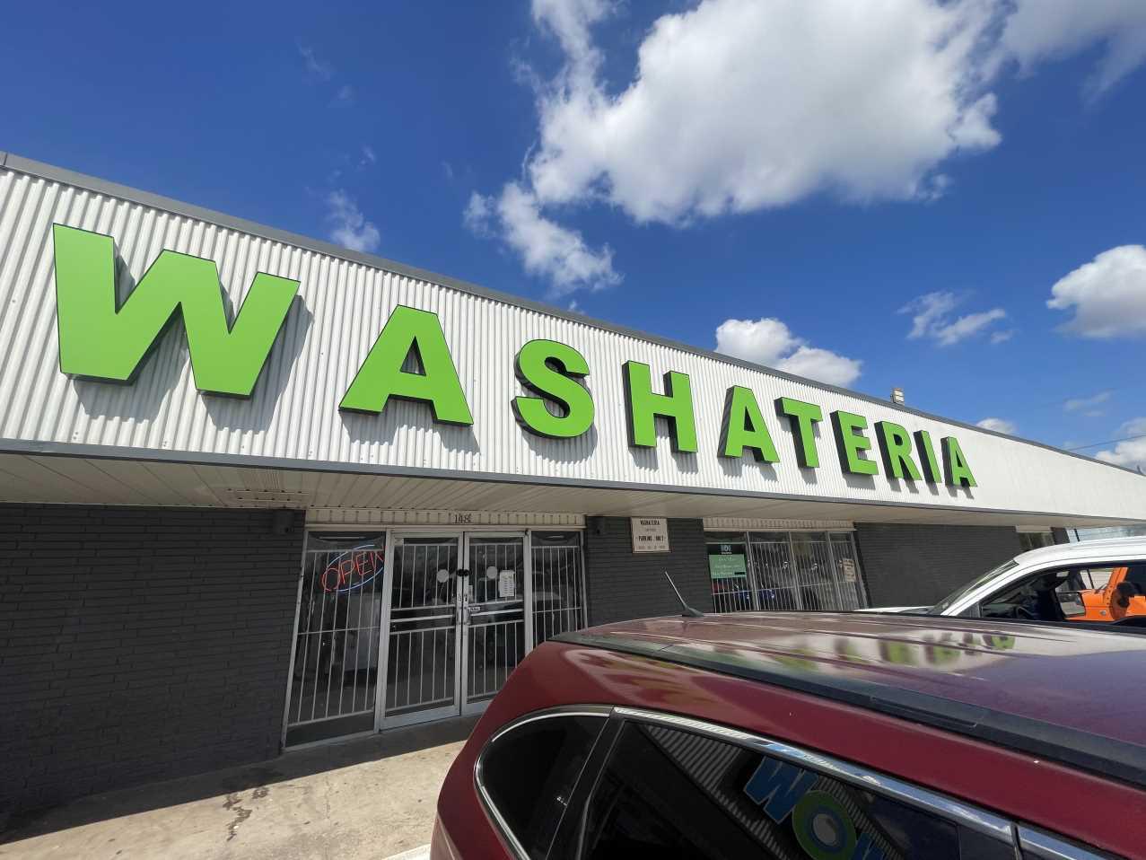 Commercial laundromat exterior before water damage restoration in Florida